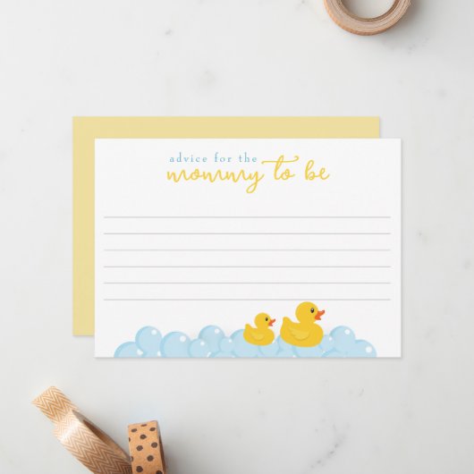 Rubber Duck Baby shower Advies Kaart | aanstaande  Notitiekaartje (Voorkant / Achterkant in situ)