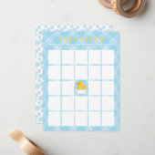 Rubber Duck Baby shower Bingo Kaart | Blue Baby Bo Notitiekaartje (Voorkant / Achterkant in situ)
