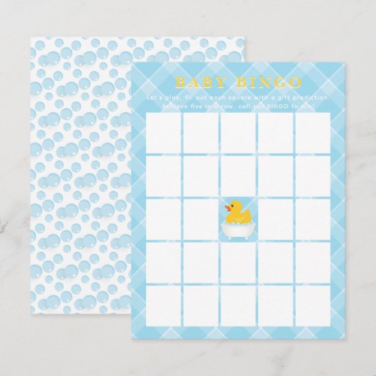 Rubber Duck Baby shower Bingo Kaart | Blue Baby Bo Notitiekaartje (Voorkant / Achterkant)