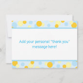 Rubber Duck Baby shower Dank u blauw en geel Bedankkaart (Achterkant)