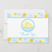 Rubber Duck Baby shower Dank u blauw en geel Bedankkaart (Voorkant)