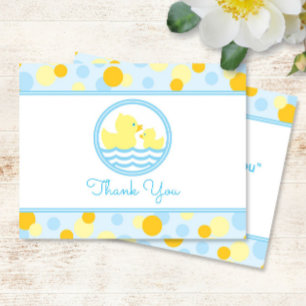 Rubber Duck Baby shower Dank u blauw en geel Bedankkaart