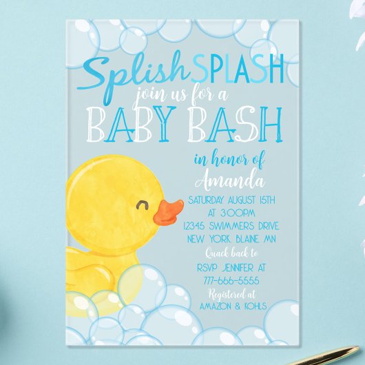 Rubber Duck Baby shower Frosted Acryl Uitnodiging
