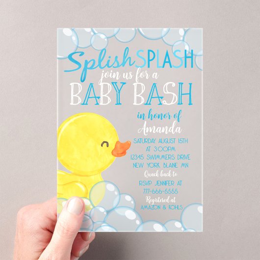 Rubber Duck Baby shower Frosted Acryl Uitnodiging