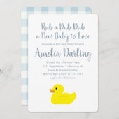 Rubber Duck Baby shower Gingham Check Uitnodiging (Voorkant / Achterkant)