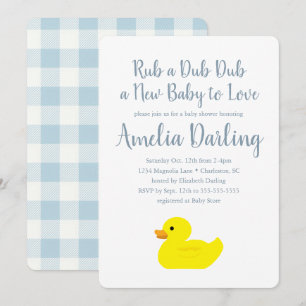 Rubber Duck Baby shower Gingham Check Uitnodiging