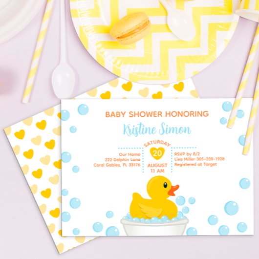 Rubber Duck Baby shower Invitation – Bubble Bath T Kaart