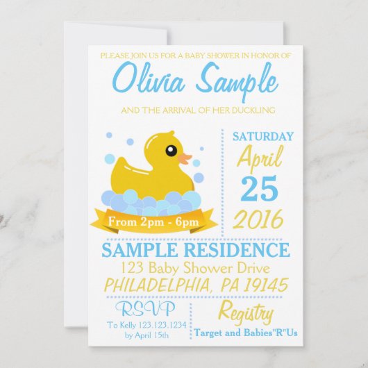 Rubber Duck Baby shower Invitation Kaart (Voorkant)