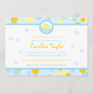 Rubber Duck Baby Shower Invitations Blue & Yellow Kaart