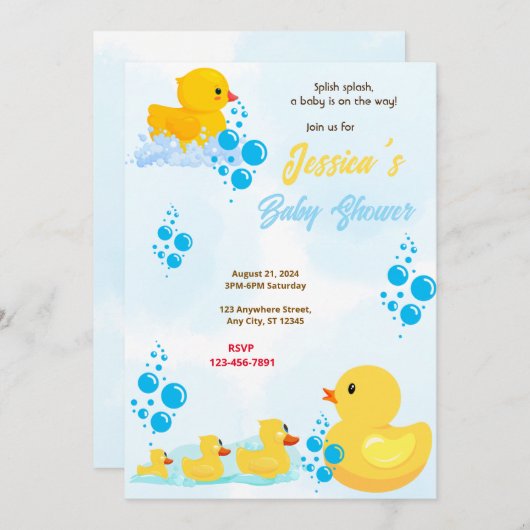 Rubber Duck Baby shower Kaart (Voorkant / Achterkant)