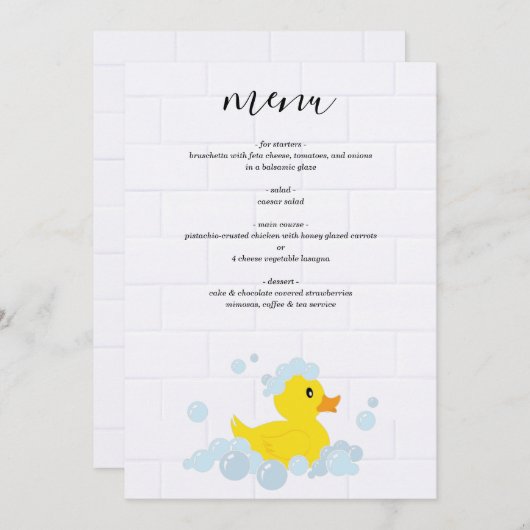 Rubber Duck Baby shower Menu (Voorkant / Achterkant)
