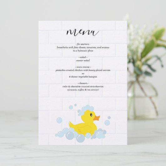 Rubber Duck Baby shower Menu (Staand voorkant)