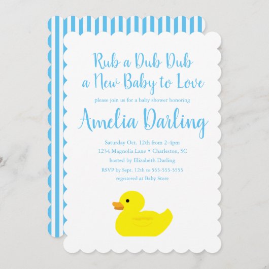 Rubber Duck Baby shower Scallop Edge-uitnodiging Kaart (Voorkant / Achterkant)
