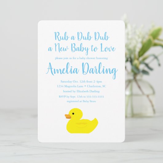 Rubber Duck Baby shower Uitnodiging (Staand voorkant)