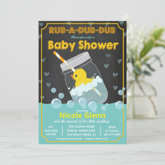 Rubber Duck Baby shower Uitnodiging (Staand voorkant)