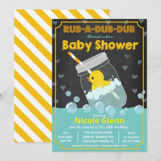 Rubber Duck Baby shower Uitnodiging (Voorkant / Achterkant)