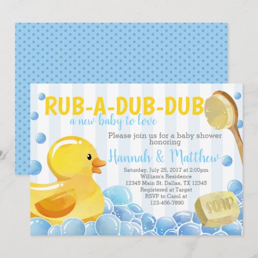 Rubber Duck Baby shower Uitnodiging (Voorkant / Achterkant)