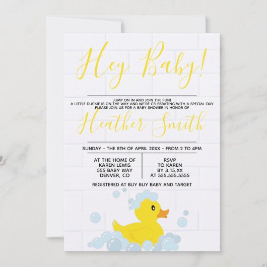 Rubber Duck Baby shower Uitnodiging (Voorkant)