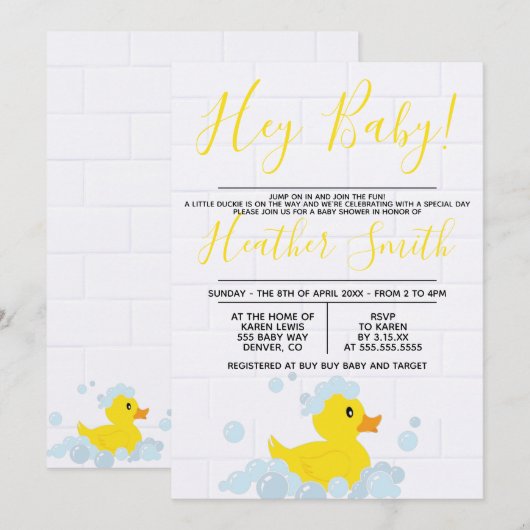 Rubber Duck Baby shower Uitnodiging (Voorkant / Achterkant)