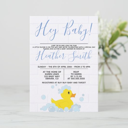 Rubber Duck Baby shower Uitnodiging (Staand voorkant)