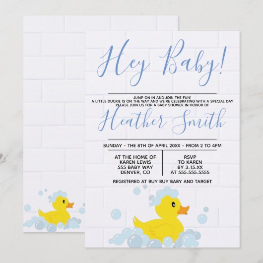 Rubber Duck Baby shower Uitnodiging (Voorkant / Achterkant)