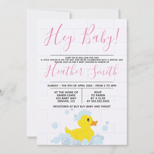 Rubber Duck Baby shower Uitnodiging (Voorkant)
