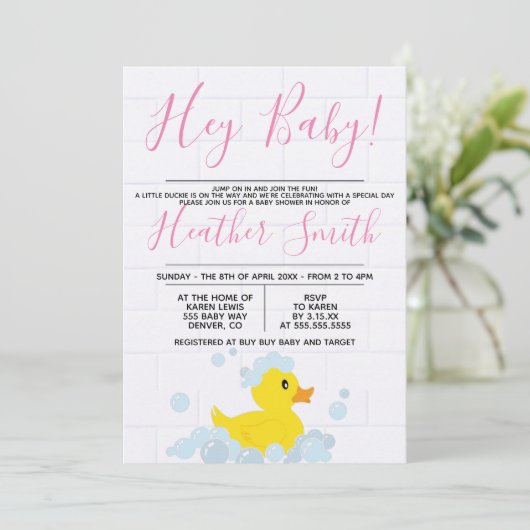 Rubber Duck Baby shower Uitnodiging (Staand voorkant)