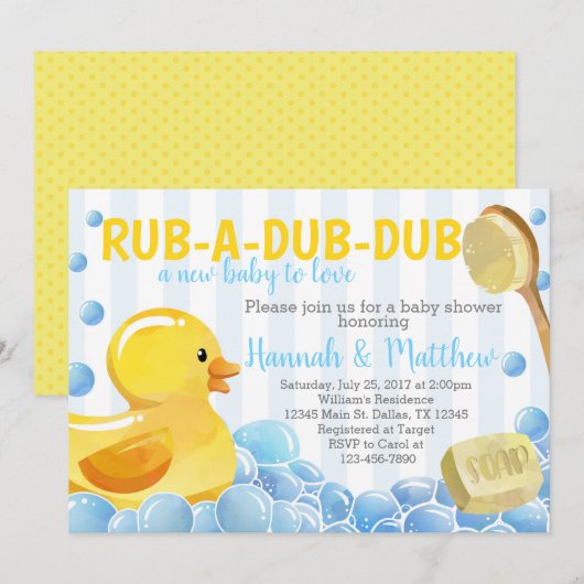 Rubber Duck Baby shower Uitnodiging (Voorkant / Achterkant)