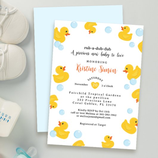 Rubber Duck Baby shower uitnodiging | Gele eend &
