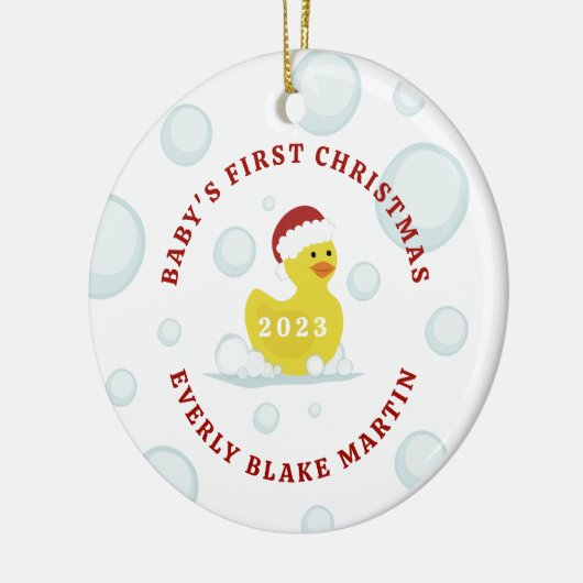 Rubber Duck Baby's Eerste Kerstbubbels Keramisch Ornament (Links)