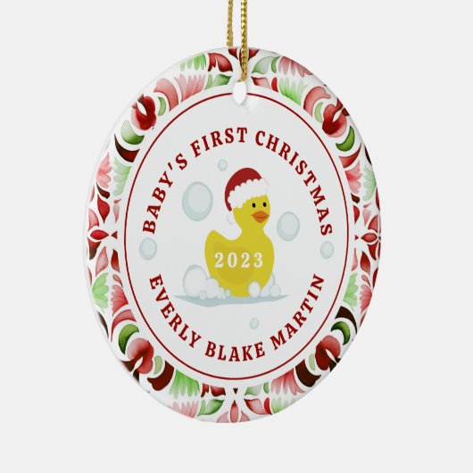 Rubber Duck Baby's eerste kerstfoto Keramisch Ornament (Rechts)