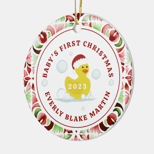 Rubber Duck Baby's eerste kerstfoto Keramisch Ornament (Links)