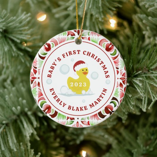 Rubber Duck Baby's Eerste Kerstmis Keramisch Ornament (Boom)