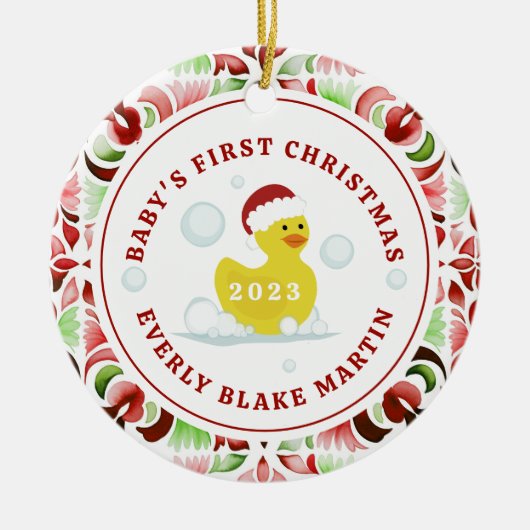 Rubber Duck Baby's Eerste Kerstmis Keramisch Ornament (Voorkant)