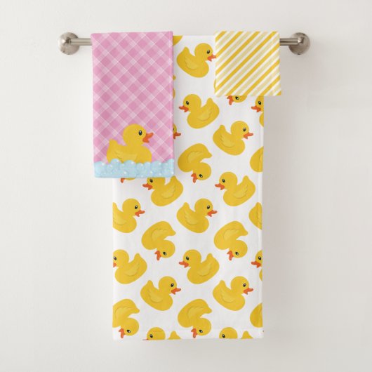 Rubber Duck Badhanddoek Set | Roze en gele Ducky Bad Handdoek (Insitu)