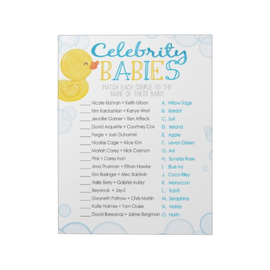 Rubber Duck Beroemdheid Baby's Douche Spel Pack Notitieblok (Linkerzijde)