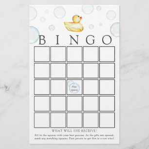 Rubber Duck Bingo Baby shower Game Kaart