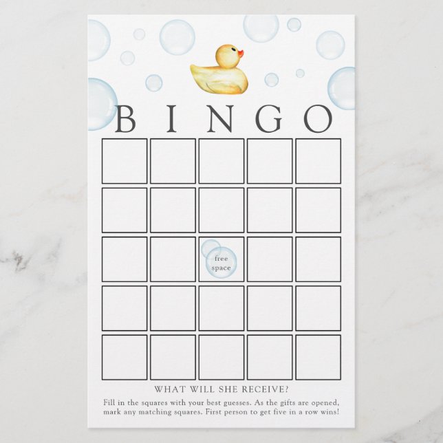 Rubber Duck Bingo Baby shower Game Kaart (Voorkant)