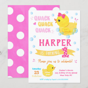 Rubber Duck Birthday Invitations Girl Kaart