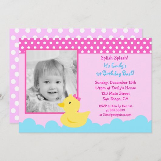 Rubber Duck Birthday Invitations Kaart (Voorkant / Achterkant)