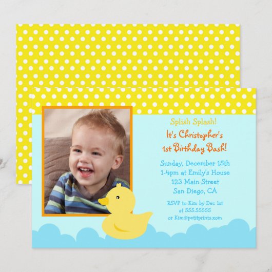 Rubber Duck Birthday Invitations Kaart (Voorkant / Achterkant)