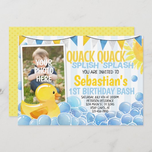 Rubber Duck Birthday Party Invitation Invite Kaart (Voorkant / Achterkant)