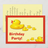 Rubber Duck Birthday Party Invitation Kaart (Voorkant / Achterkant)