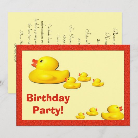 Rubber Duck Birthday Party Invitation Kaart (Voorkant / Achterkant)