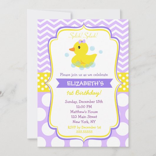 Rubber Duck Birthday Party Invitations girl Kaart (Voorkant)