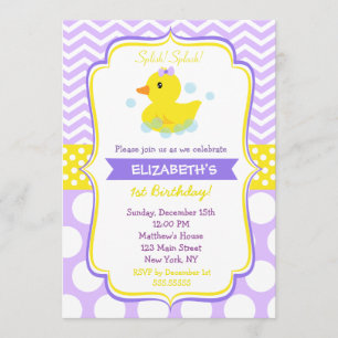 Rubber Duck Birthday Party Invitations girl Kaart
