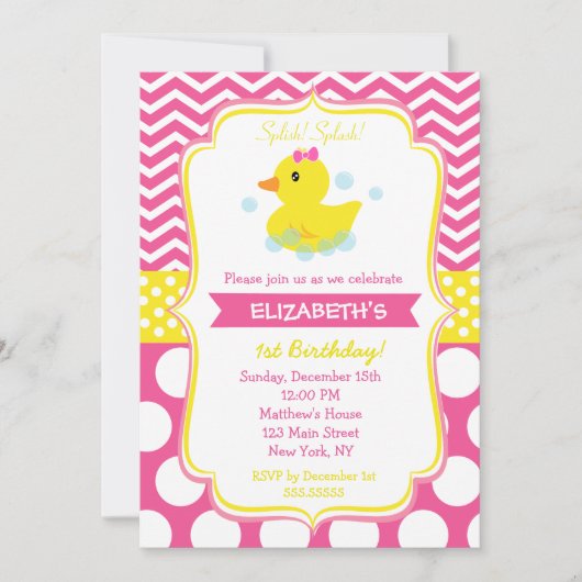 Rubber Duck Birthday Party Invitations girl Kaart (Voorkant)