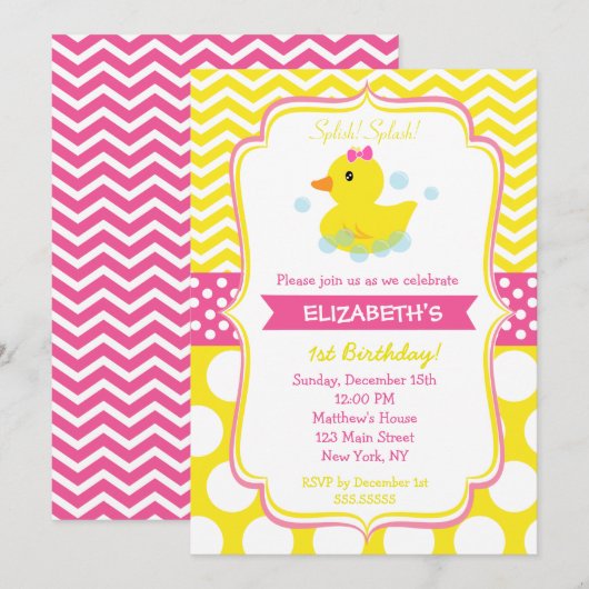 Rubber Duck Birthday Party Invitations Kaart (Voorkant / Achterkant)