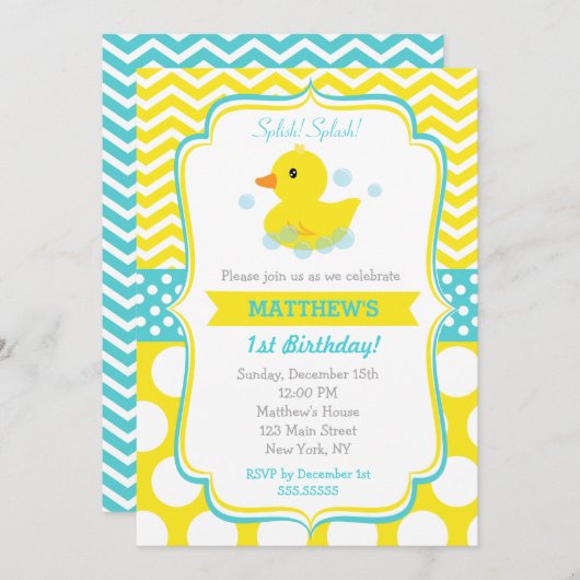 Rubber Duck Birthday Party Invitations Kaart (Voorkant / Achterkant)