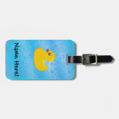 Rubber Duck Blue Bubbles Personalized Kids Bagagelabel (Voorkant horizontaal)